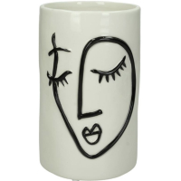 Bloempot - Gezicht - Wit Zwart - 18x11x11cm - Aardewerk