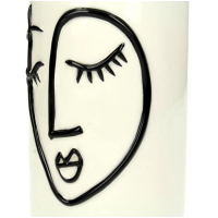 Bloempot - Gezicht - Wit Zwart - 18x11x11cm - Aardewerk