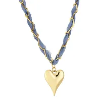 Stoffen ketting met hart - Light Blue - JE17441