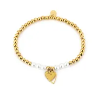 Kralen armbandje met parels en hartje - Goud - JE18088