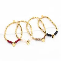 Kralen armband met hartje bedel - Beige - JE20572