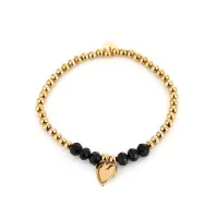 Kralen armband met hartje bedel - Zwart - JE20572