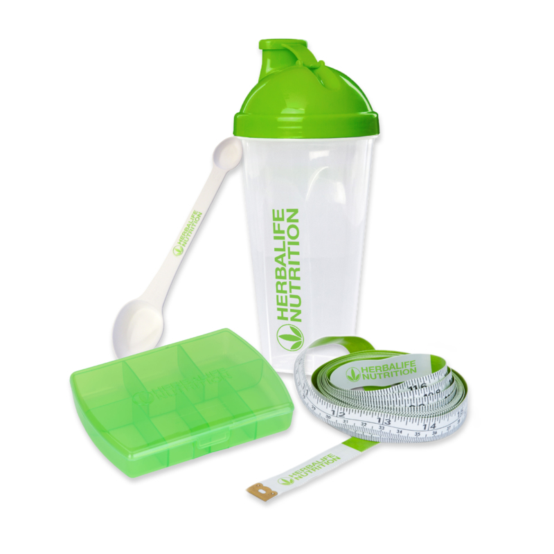Set: Shaker, Meetlint, Maatlepel en Tabletten doosje 