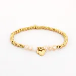Kralen armband met hartje bedel - Beige - JE20572