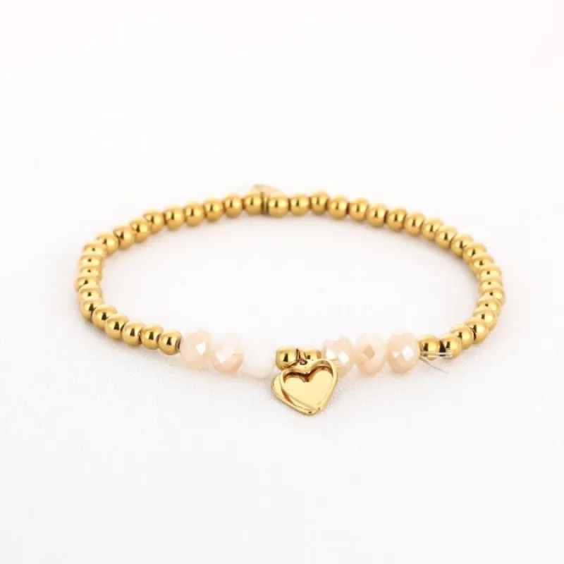 Kralen armband met hartje bedel - Beige - JE20572