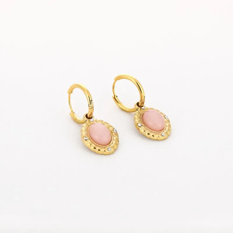 Oorbellen met natuursteen BOHO - Pink - JE19484
