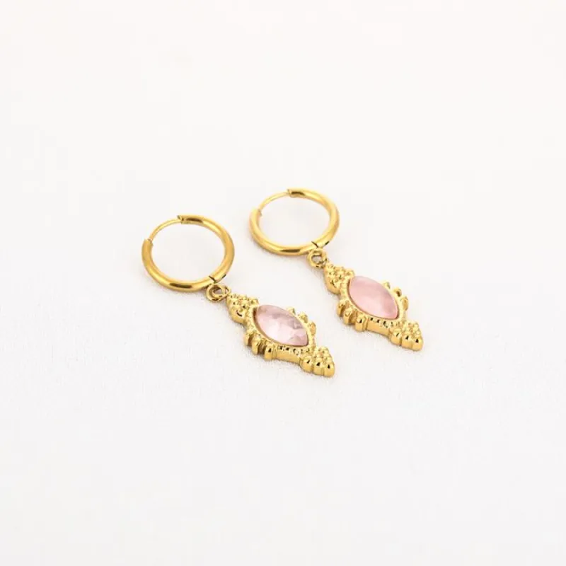 Natuursteen oorbellen BOHO - Pink - JE19495