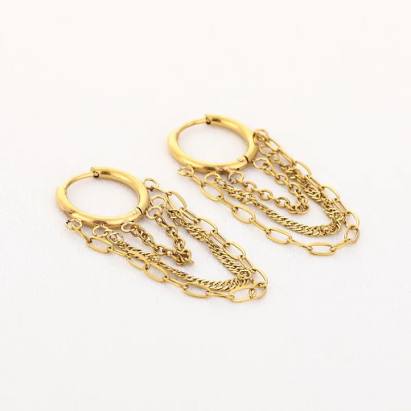 Oorbellen met kettingen - Gold - JE20464