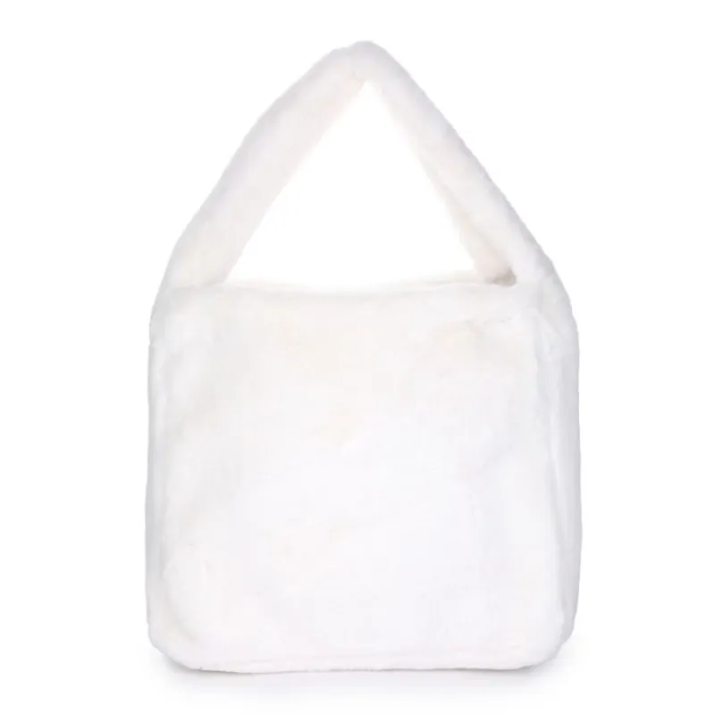 Beige/ Wit - Faux fur shopper - 35x36 cm