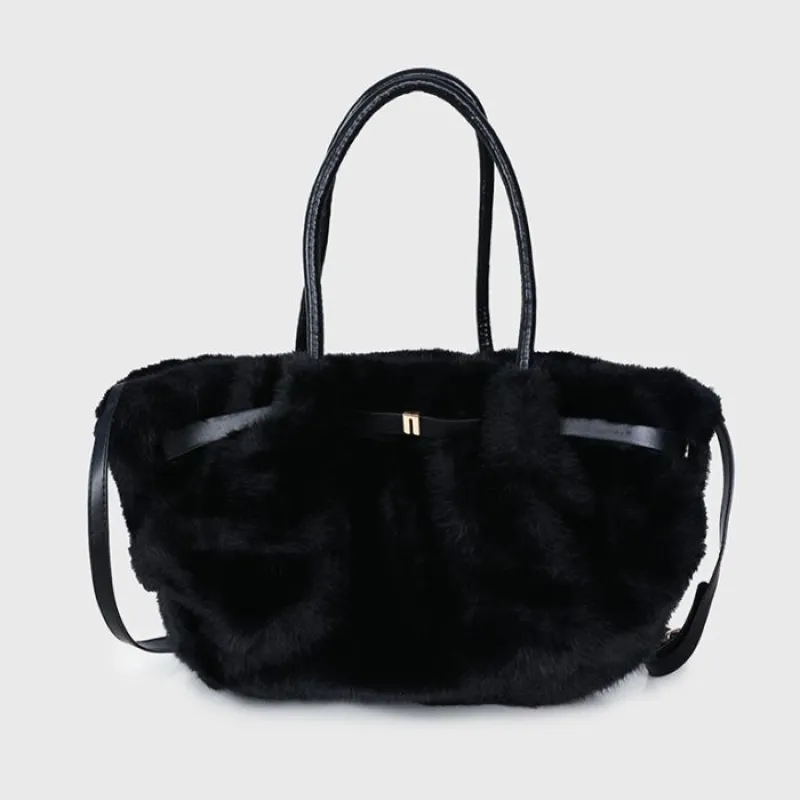 Zwart - Dames tas met faux fur