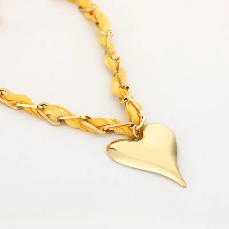 Stoffen ketting met hart - Yellow - JE17441