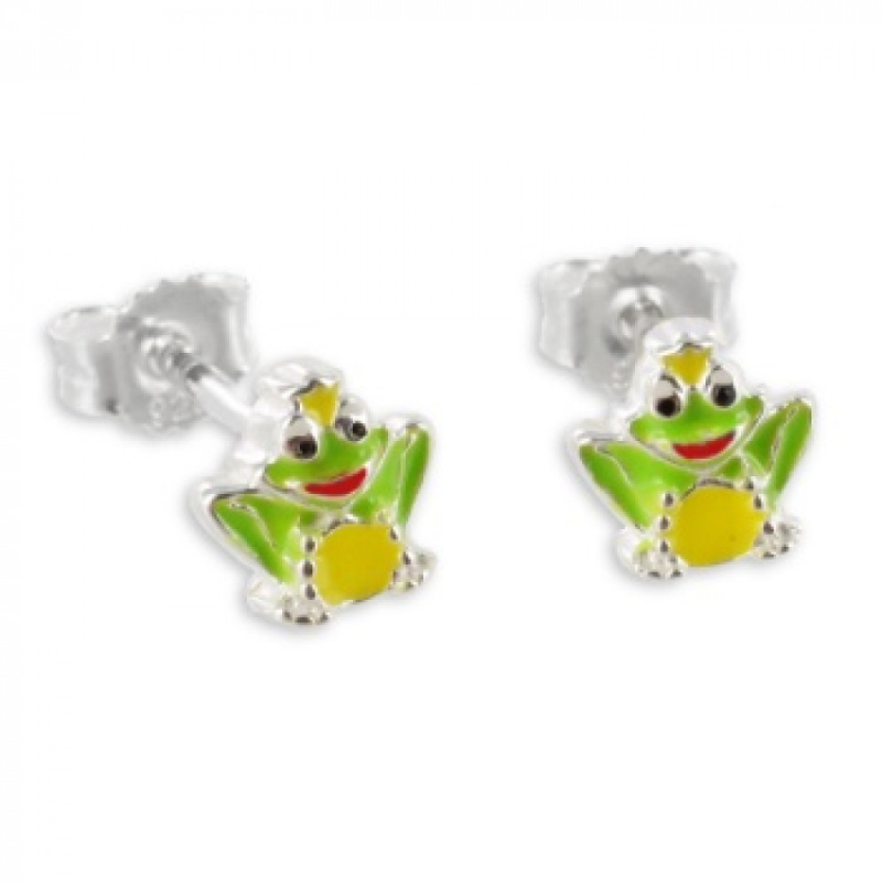 Oorbellen: Studs kikker gekleurd gelakt - Zilver 925 - Z4650