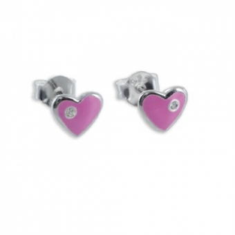 Oorbellen: Studs hart, verf roze, met strass  - Zilver 925 - Z4021