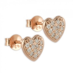 Studs Hart - Oorbellen - Rose Goud 24 Zirconia - Zilver 925 - Z4169